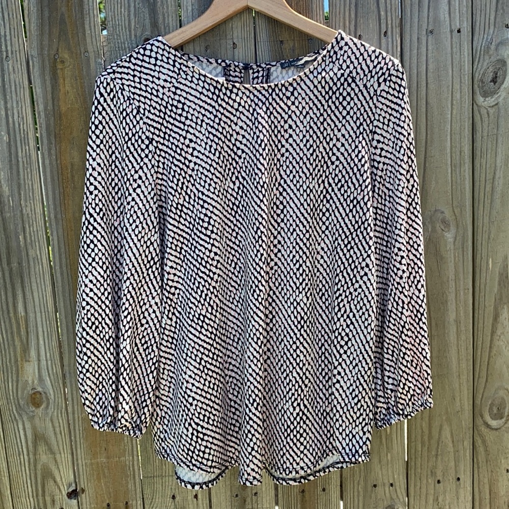 EUC Pink Black and White Print Long Sleeve Blouse